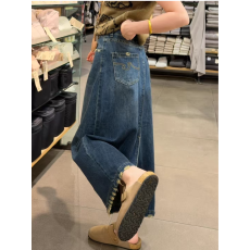 批发大码毛边流苏刺绣A字半身牛仔裙女设计感开衩<b class='q'>百搭</b>长裙KX