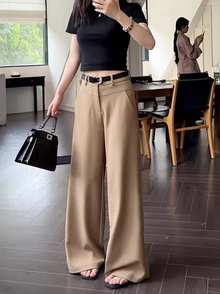빅 사이즈 카키 색 정장 캐주얼 바지 여성 여름 슬림해 보이는 표지 넓적 다리 느슨함 센스 루즈핏 바닥 청소 바지 kx