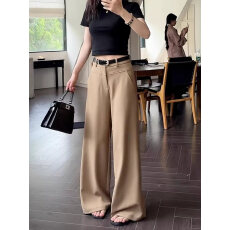 批发大码卡其色西装休闲裤<b class='q'>女</b>夏季显瘦遮胯松弛感宽松拖地裤KX