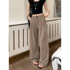批发大码立体剪裁卡其色宽松休闲<b class='q'>西装裤</b><b class='q'>女</b>夏季薄款百搭直筒裤KX