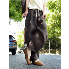 批发大码老钱风弯刀裤女夏季薄款高腰宽松显瘦慵懒阔腿休闲裤KX