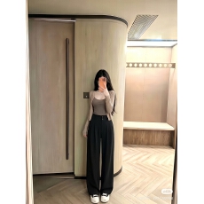 批发大码黑色时尚西装裤女高腰宽松显瘦阔腿直筒休闲裤KX