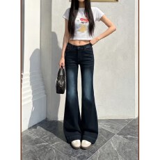 批发大码蓝灰色显瘦微喇牛仔裤女夏季薄款百搭辣妹时尚喇叭裤KX