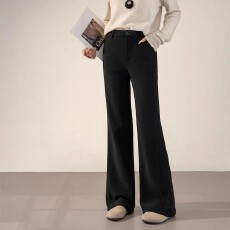批发<b class='q'>大码</b>黑色微喇时尚西装裤女显瘦高腰弹力休闲裤喇叭裤KX
