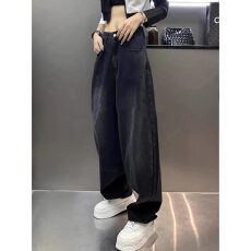 批发黑色牛仔裤女<b class='q'>秋</b>季新款高腰胖mm锥形萝卜裤大码弯刀老爹裤KX