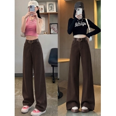 批发大码美拉德咖色微喇牛仔裤女<b class='q'>春</b>秋高腰显瘦不贴腿喇叭裤KX