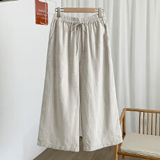 实拍图棉麻阔腿裤女夏薄款垂感直筒裤蕾丝拼接裤子