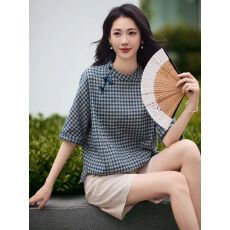 批发非实拍图2026新款百搭新中式斜襟盘扣款棉麻棉上衣小衫女