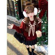 批发条纹披肩针织衫安可拉红色毛衣女秋冬款圣诞氛围感过年服