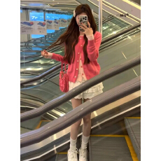 批发粉色假两件针织开衫<b class='q'>毛衣</b>外套女春秋2026新款早春韩系穿搭<b class='q'>短款</b>上衣