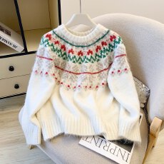 批发实拍  氛围感红色圣诞新年毛衣女冬季宽松慵懒休闲保暖针织上衣