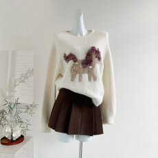 实拍 “马年特定”新年美衣 休闲趣味小马刺绣保暖毛衣女