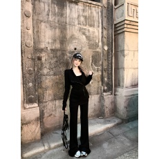 实拍实价~纸片人气质时尚翻领外套内搭背心休闲微喇叭长裤三件套