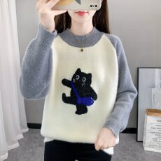 批发2025新款水貂绒毛衣女秋冬初中高中学生大<b class='q'>童</b>半高领套头打底衫