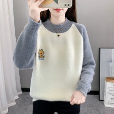 批发2025新款水貂绒毛衣女秋冬初中高中学生大<b class='q'>童</b>半高领套头打底衫