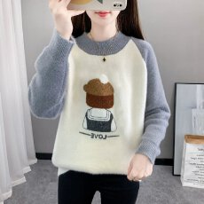 批发2025新款水貂绒毛衣女秋冬初中高中学生大<b class='q'>童</b>半高领套头打底衫