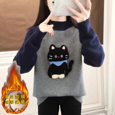 批发初中生<b class='q'>毛衣</b>女秋冬新款爆款少女大童青少年高中学生针织打底衫加绒