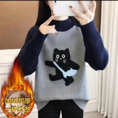 批发初中生半高领加厚毛衣少女秋冬内搭高中学生女大童加绒打底针织衫