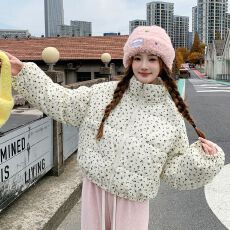 批发实拍 韩系田园风小碎花羽绒棉<b class='q'>服</b>冬季立领小个子保暖女棉衣外套
