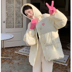 批发粉色爱心LOGO羽绒棉服新款女冬棉衣甜美<b class='q'>可爱</b>棉衣面包服