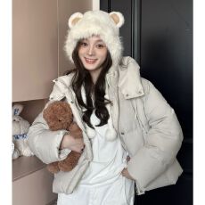 批发实拍# 泡芙短款棉服女2025冬新款美式肯豆面包服咖色连帽外套