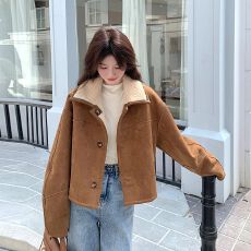 批发加厚470克麂皮羊羔绒复合一韩式风两面穿皮毛一体外套加厚短<b class='q'>夹克</b>