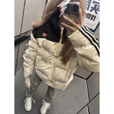 批发官图# 美式复古拼接条纹羽绒棉服女冬季新款街头情侣加厚外套现货