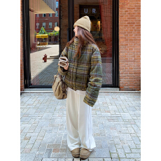 批发官图# 冬季款立领棉<b class='q'>服</b>女时尚休闲小个子加厚保暖格子外套潮款