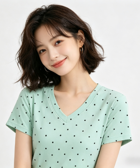 아메리칸 레트로 스타일 도트 무늬 반팔 티셔츠 여성 여름 드레스 몸매 가꾸기 V넥 맨위 트렌드 긍정적 인 어깨 숙녀