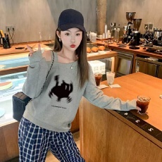 批发官图 华棉复合 别致斜肩露肩秋冬装卫衣印花女新款慵懒风长袖宽松