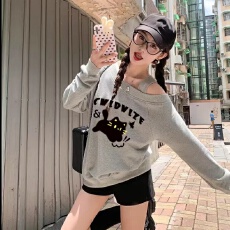 批发官图 华棉复合 别致斜肩露肩秋冬装卫衣印花女