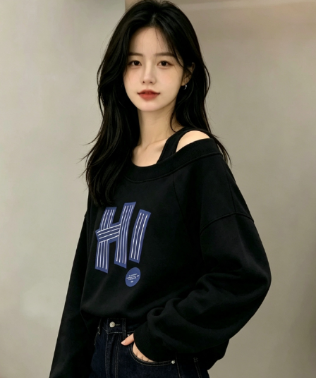 디자인 센스 Chic 오프숄더 비스듬한 어깨 가을 겨울 의류 후드티 느긋한 바람 프린트 여성 긴 소매 루즈핏 빅 사이즈 여성 의류