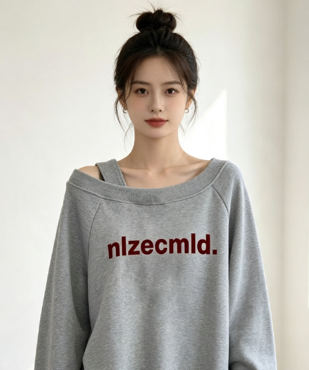 디자인 센스 Chic 오프숄더 비스듬한 어깨 가을 겨울 의류 후드티 느긋한 바람 프린트 여성 긴 소매 루즈핏 빅 사이즈 여성 의류