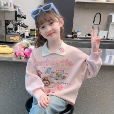 批发华棉复牛奶丝 女<b class='q'>童</b><b class='q'>假两件</b>洋气卫衣春秋新款<b class='q'>中大</b><b class='q'>童</b>时髦网红上衣
