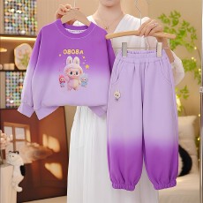 批发华棉复牛奶丝 300g女童套装春秋<b class='q'>新款</b>儿童渐变色卫衣秋装两件套