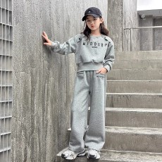 批发华棉复牛奶丝 女童春秋运动套装<b class='q'>新款</b>休闲中大童卫衣阔腿裤两件套