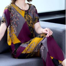 批发<b class='q'>新款</b>人造棉短袖九分<b class='q'>裤</b>棉绸女士睡衣女<b class='q'>装</b>两件套套<b class='q'>装</b>气质家居服短<b class='q'>裤</b>