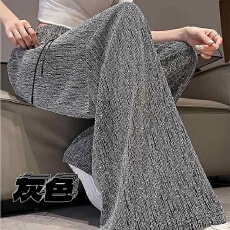 批发亮丝烫钻阔腿裤女夏季薄款高腰<b class='q'>韩版</b>亮片垂感直筒裤冰丝宽松慵懒风
