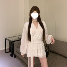 批发<b class='q'>雪纺</b>长袖套装女辣妹风短款裙装时尚休闲大码纯欲性感v领春夏秋冬