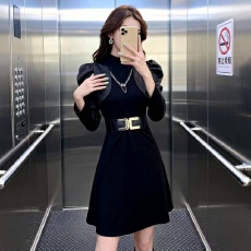 批发小个子短<b class='q'>裙</b>春秋休闲装黑色气质<b class='q'>修身</b>连衣<b class='q'>裙</b>新款长袖收腰显瘦<b class='q'>裙</b>子
