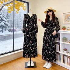 批发辣妹跨境大码长袖显瘦<b class='q'>连衣裙</b>波西米亚修身新品大裙摆<b class='q'>开叉</b>新款宽松