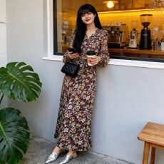 批发<b class='q'>连衣裙</b>波西米亚<b class='q'>开叉</b>修身辣妹宽松大码显瘦长袖跨境新款新品大裙摆