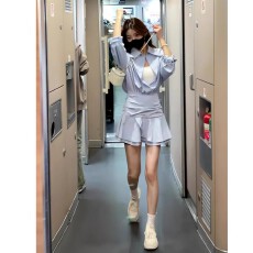 批发二次元显瘦纯色<b class='q'>长袖</b><b class='q'>连衣裙</b>女春秋新款V领法式裙个子裙收腰雪纺裙