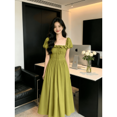 批发新款旗袍方领性感辣妹<b class='q'>欧美</b>法式中长裙修身短袖修身显瘦雪纺休闲