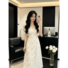 批发新款休闲新款旗袍性感妈妈<b class='q'>欧美</b>旗袍中长泡泡修身V领短袖修身显瘦
