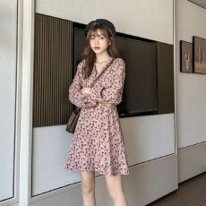 批发2026春季裙子女法式复古桔梗裙韩版收腰短裙宽松显瘦碎花<b class='q'>连衣裙</b>潮
