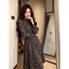 批发欧美 法式长袖<b class='q'>连衣裙</b>女春秋裙子英伦风显瘦显高碎花打底长裙