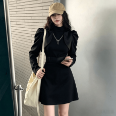 批发小个子短裙春秋休闲装黑色气质修身<b class='q'>连衣裙</b>新款<b class='q'>长袖</b>收腰显瘦裙子
