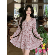 批发2026春季裙子女法式复古桔梗裙<b class='q'>韩版</b>收腰短裙宽松显瘦碎花<b class='q'>连衣裙</b>潮