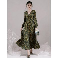 批发碎花性感春秋开叉英伦风法式复古战袍显瘦<b class='q'>连衣裙</b>纯欲夜店御姐辣妈